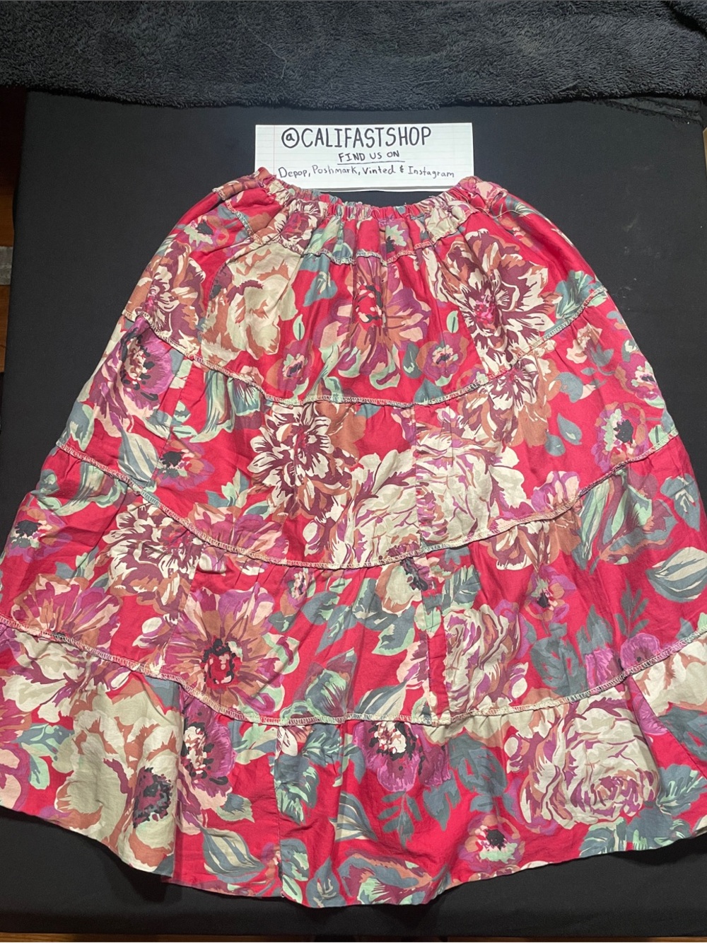 Tiered Floral Skirt - Red Floral